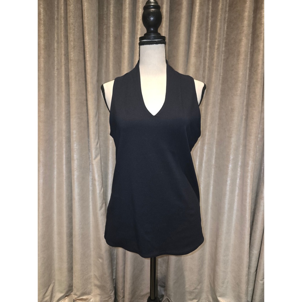 W By Worth Womens Navy Blue Sleeveless V-Neck Shawl Collar Stretch Top Size S